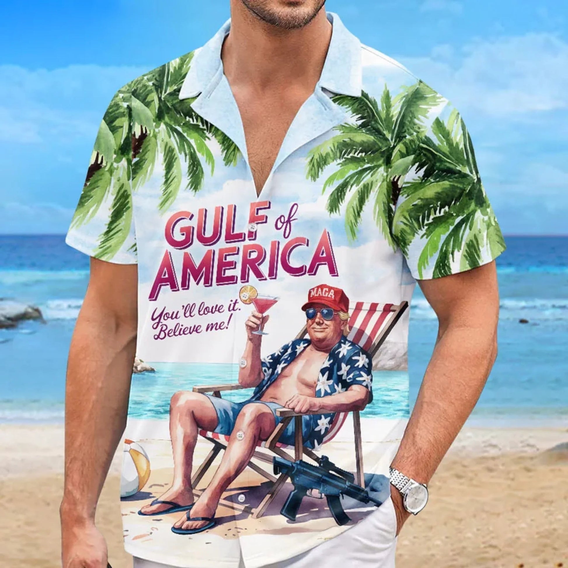 Gulf Of America Shirt, US Patriotic Pride Unisex Tropical Hawaiian Aloha Shirt, Summer Vacation