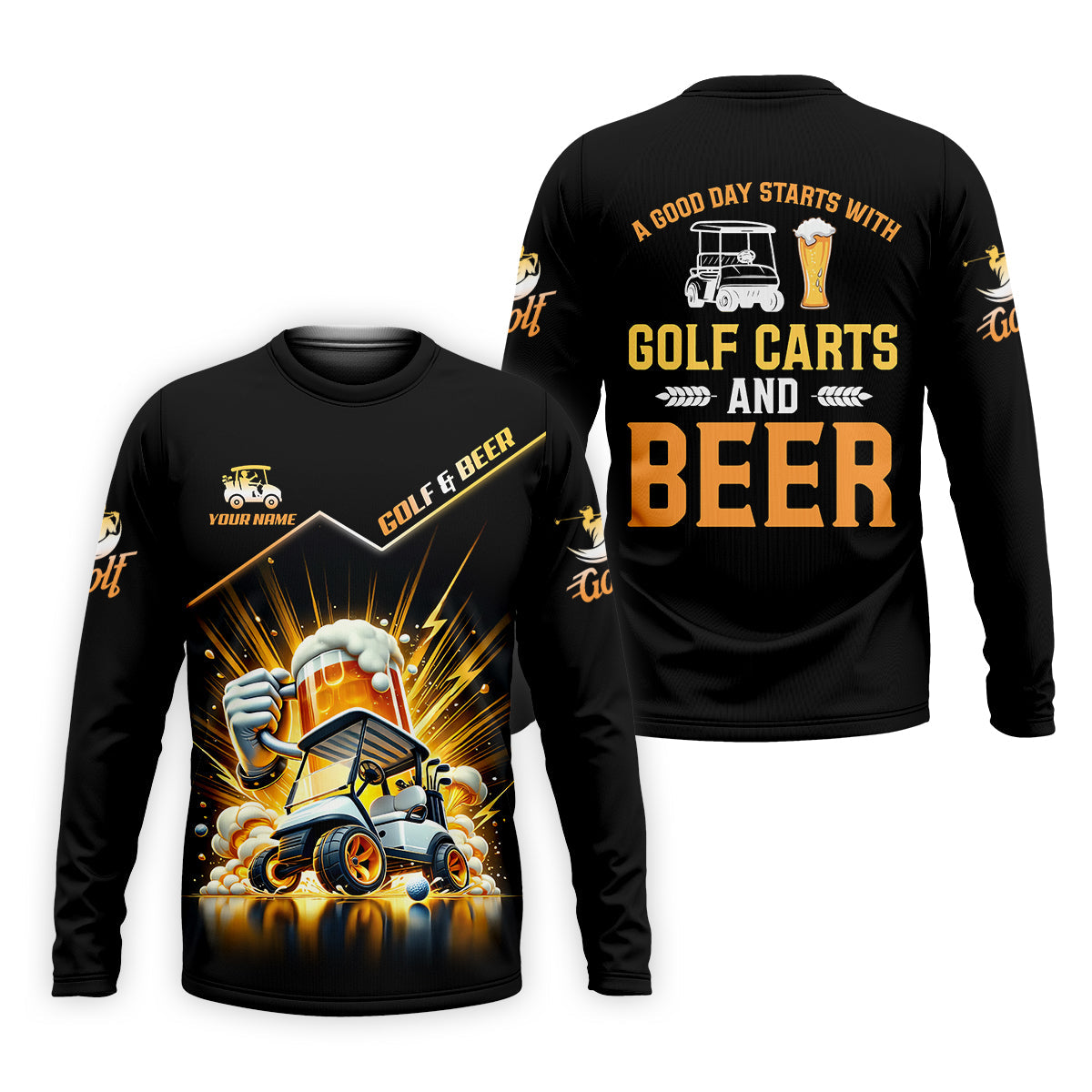 A Good Day Starts With Golf Carts And Beer Custom Funny Golf Polo Shirt, Dad Golf Gifts