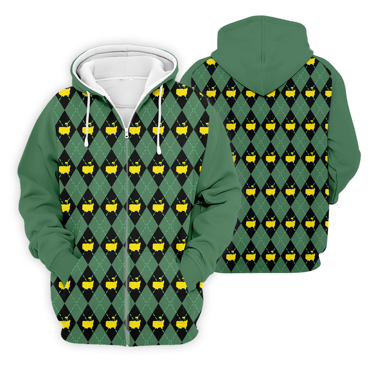 Green and Black Classic Argyle Golf Tops For Men, Mens Golf Polo Shirts, Golfing Apparel