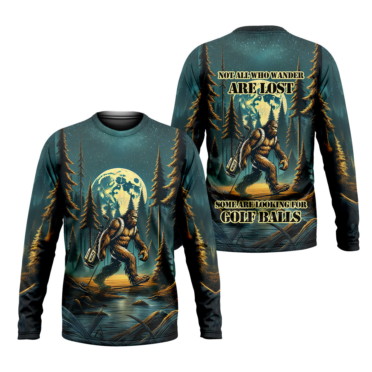 Bigfoot Forest Custom Men's Funny Golf Polo Shirt, Golf Gifts For Dad, Golf Presents