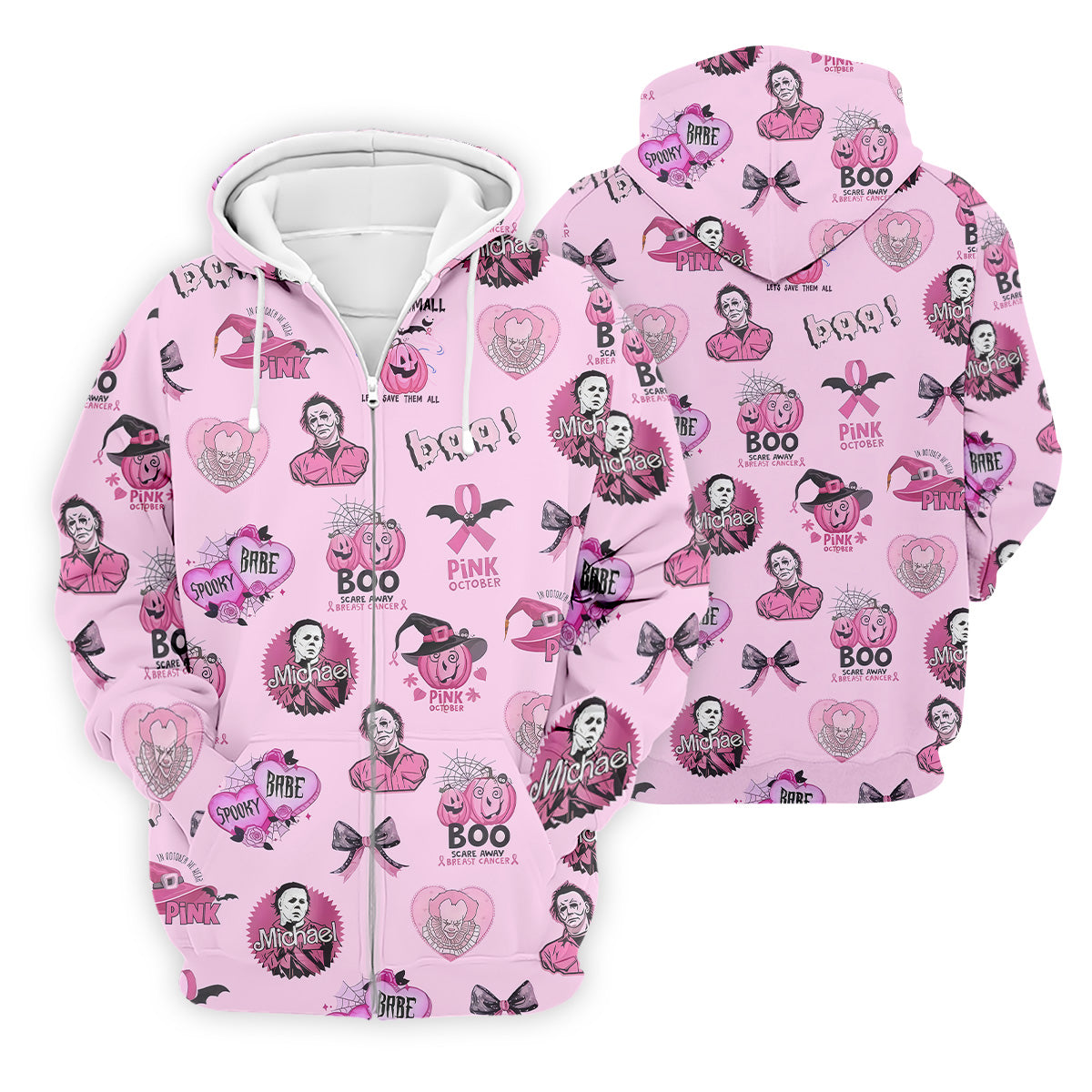 Funny Michael Horror Character Men's Golf Shirt, Pink October Shirt, Halloween Golf Shirt, Men's Golf Shirt