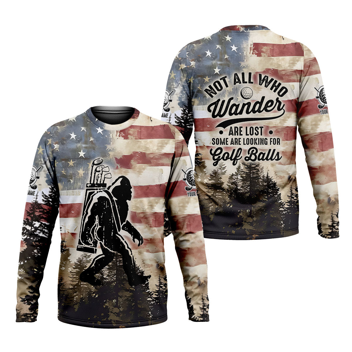 Patriotic Golf Polo Shirts, Bigfoot Golf Shirt, Men's Long Seeve Golf Shirts, Golf Gifts For Men
