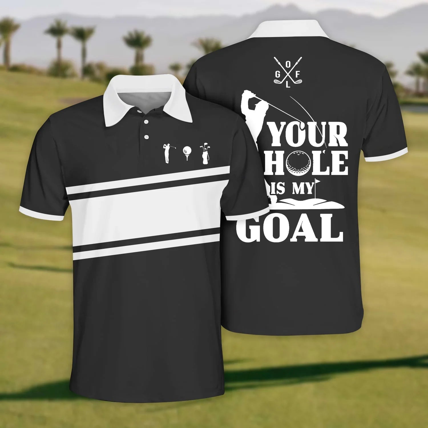Your Hole Is My Goal Skull Golf Polo Shirt, Mens Golf Shirt, Funny Golf Shirt