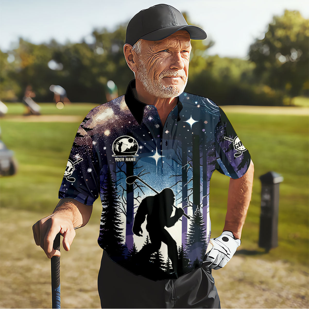Funny Bigfoot Custom Golf Polos For Men, Golf Shirts For Men, Mens Golf Gift, Gift For Golfers