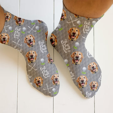 Best Dog Dad By Par Socks With Dog Face, Custom Pet Socks, Funny Crew Socks, Gifts For Golfing Dad