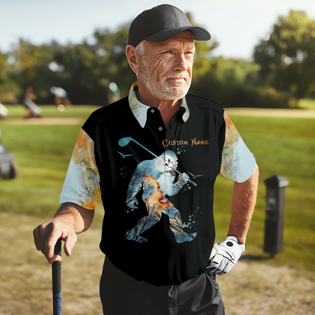 Not All Who Wander Are Lost Men's Golf Polo Shirt, Bigfoot Golf Shirt, Dad Golf Gift