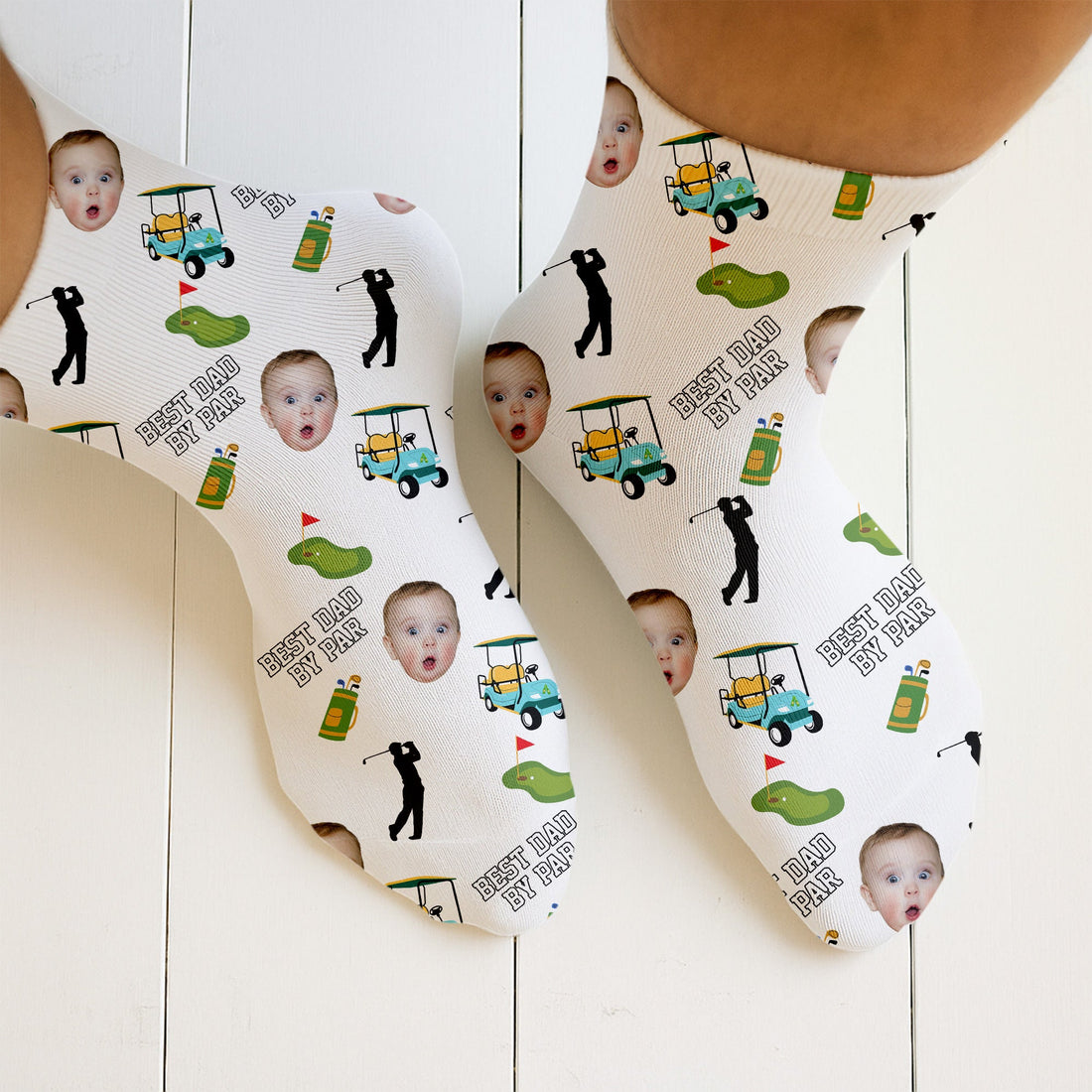 Best Dad By Par Custom Face Kids Photo, Custom Face Socks, Fun Socks For Men, Christmas Golf Gift