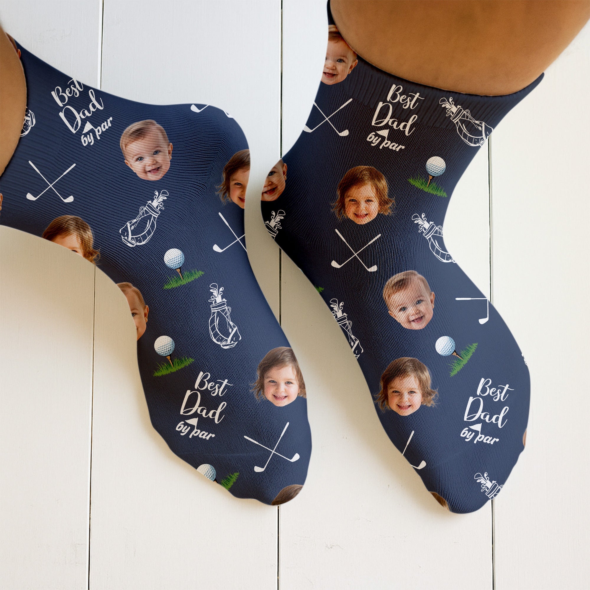 Best Dad By Par Custom Face Kids Photo, Golf Socks, Fun Socks For Men, Christmas Golf Gift