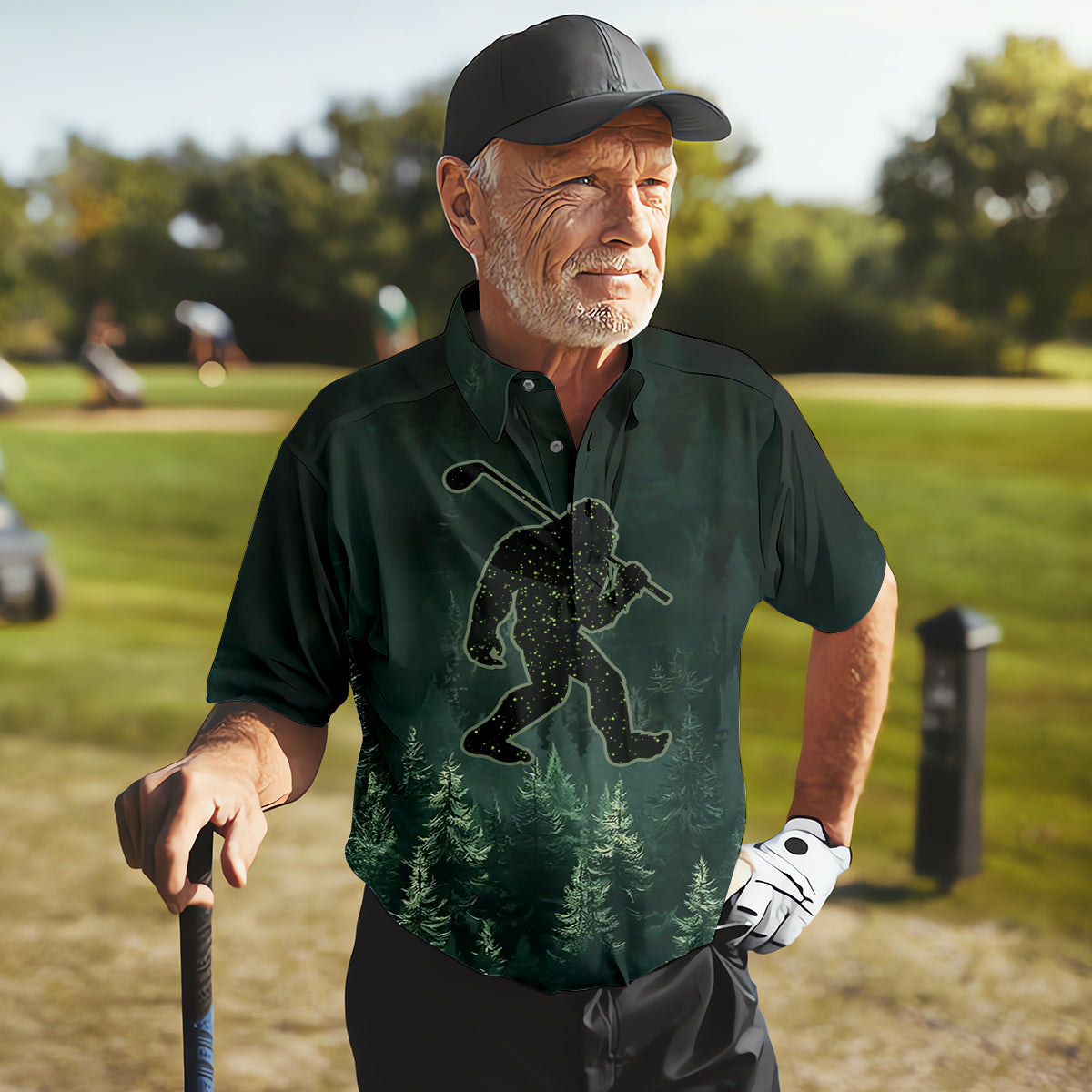 Where Did My Golf Ball Go Bigfoot Men's Golf Polo Shirt, Funny Bigfoot Golf Shirt, Dad Golf Gift