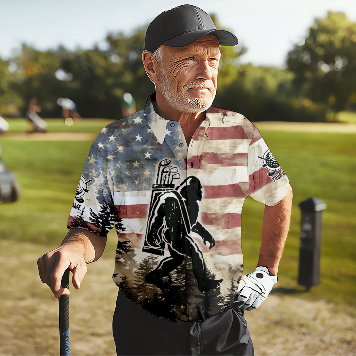 Patriotic Golf Polo Shirts, Bigfoot Golf Shirt, Men's Long Seeve Golf Shirts, Golf Gifts For Men