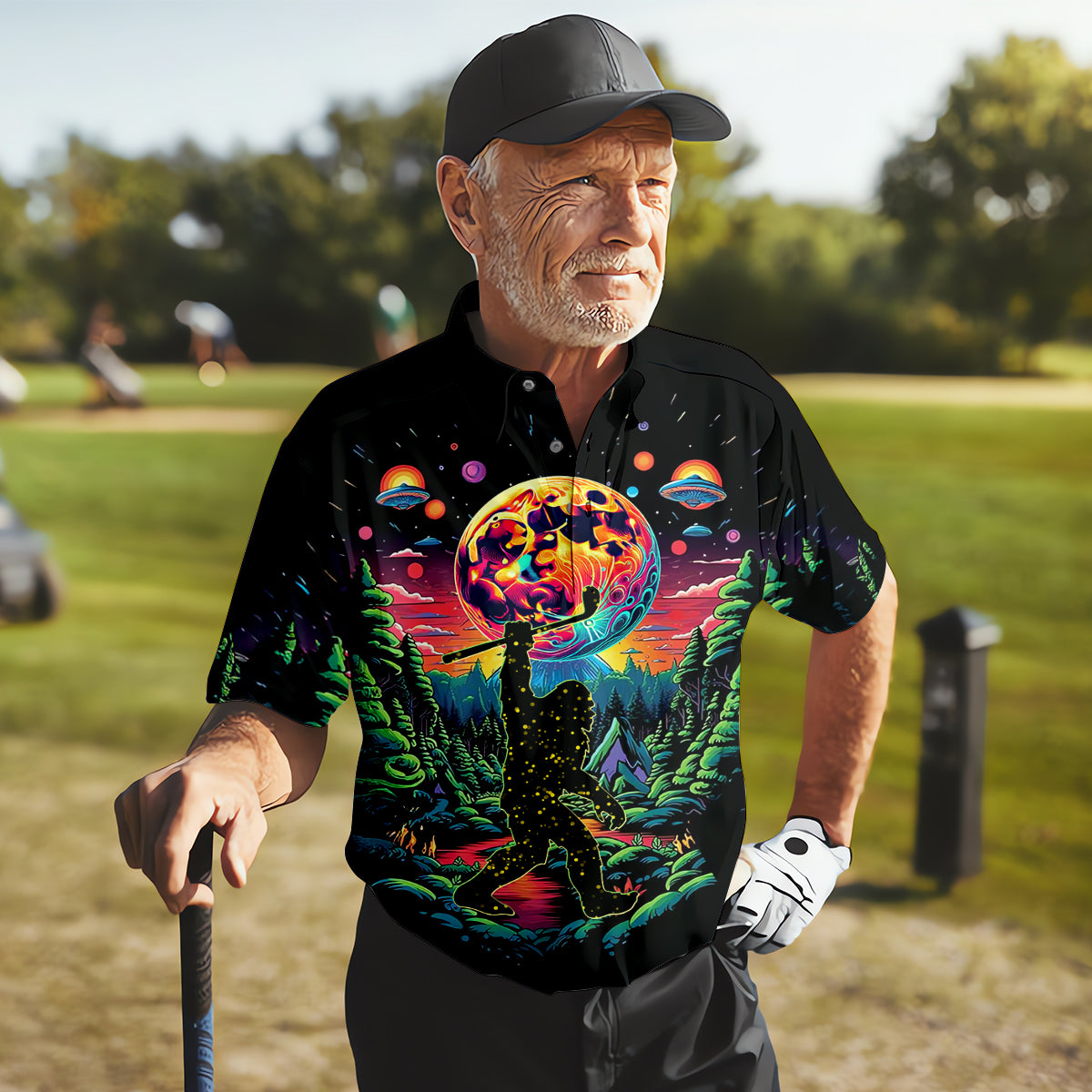 Not All Who Wander Are Lost Men's Golf Polo Shirt, Funny Bigfoot Golf Shirt, Dad Golf Gift