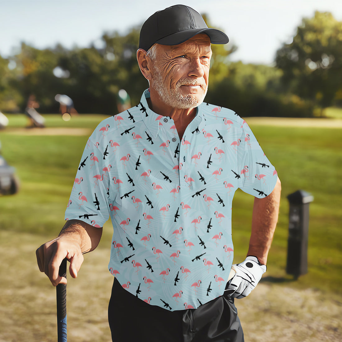 Funny Flamingos Golf Polo Shirt, Golfing Apparel, Mens Golf Gift, Funny Golf Polos