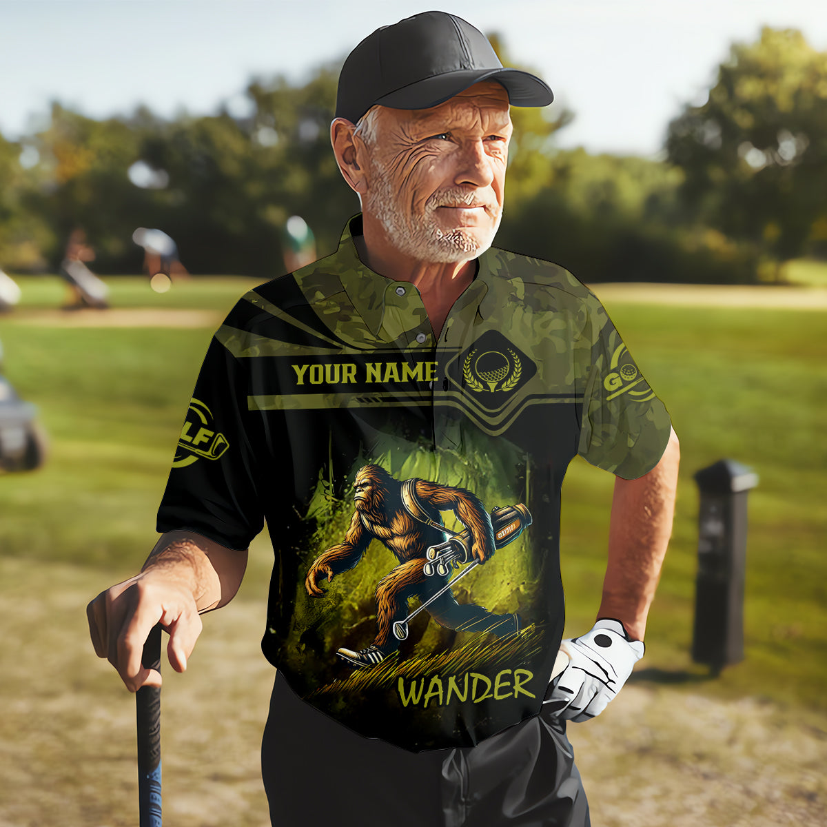 Bigfoot Camouflage Custom Golf Polo Shirt, Golf Gifts For Dad, Golf Lover Gift