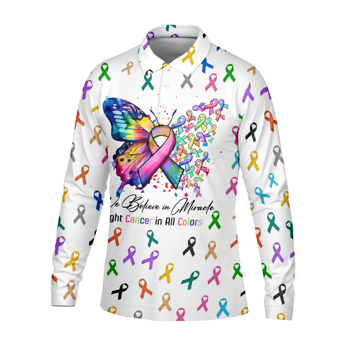 Fight Cancer In All Color Men's Polo Shirt, Cancer Awareness Shirt, Cancer Fighter Shirt, Golf Gift For Men