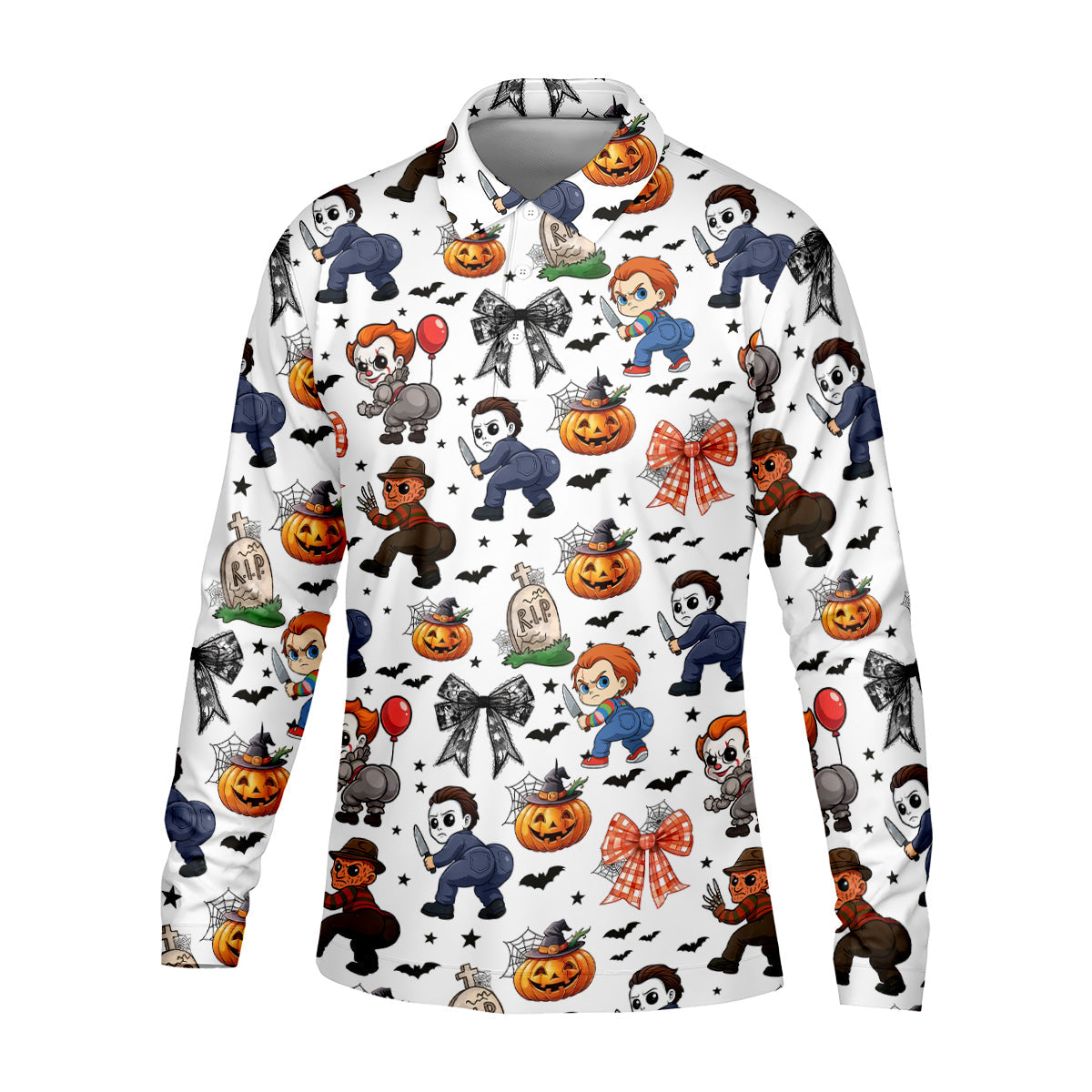 Funny Horror Character Men's Golf Shirt, Horror Movie Halloween Shirt, Halloween Golf Shirt, Men Golf Gift