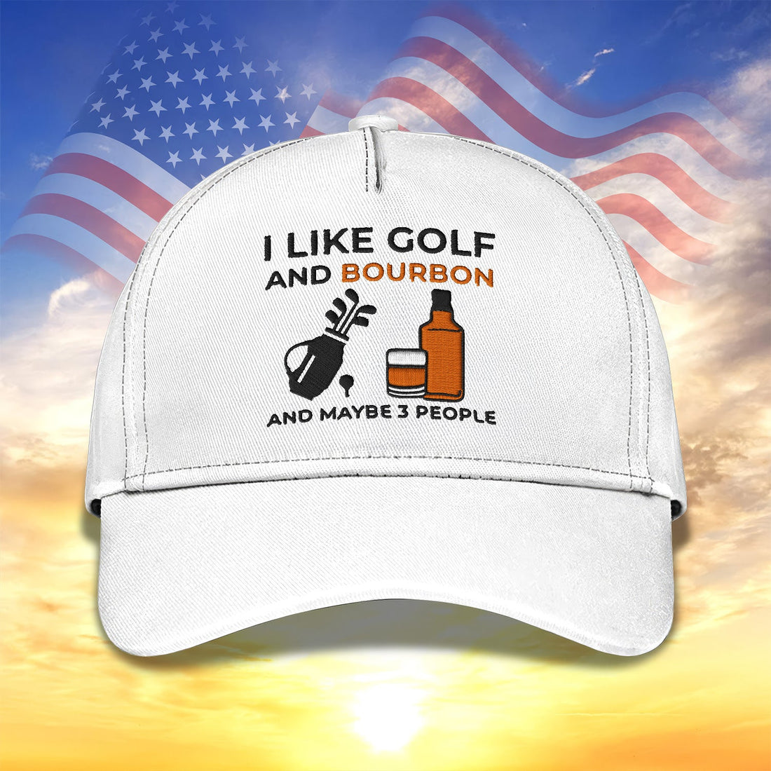 I Like Golf And Bourbon Embroidered Baseball Cap, Golf Hat, Dad Golf Gift