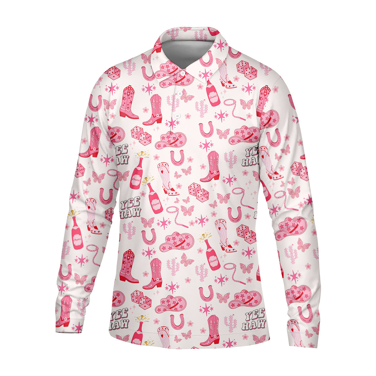 Yee Haw Cowgirl Pink Golf Polo, Western Golf Shirt, Fun Golf Shirts For Men, Golfing Apparel