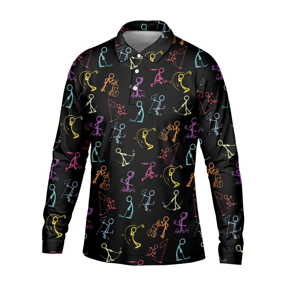 Funny Stickman Golfer Pose Black Golf Shirt, Unique Gift For Golfer, Men's Golf Polo, Golfing Apparel