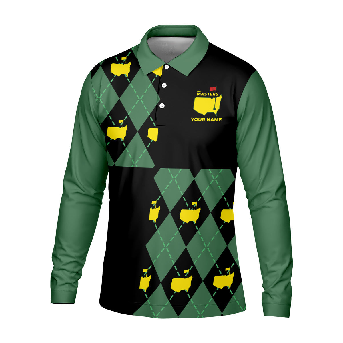 Green and Black Argyle Golf Shirt, Mens Golf Polo Shirts, Cool Golf Gifts, Golfing Apparel