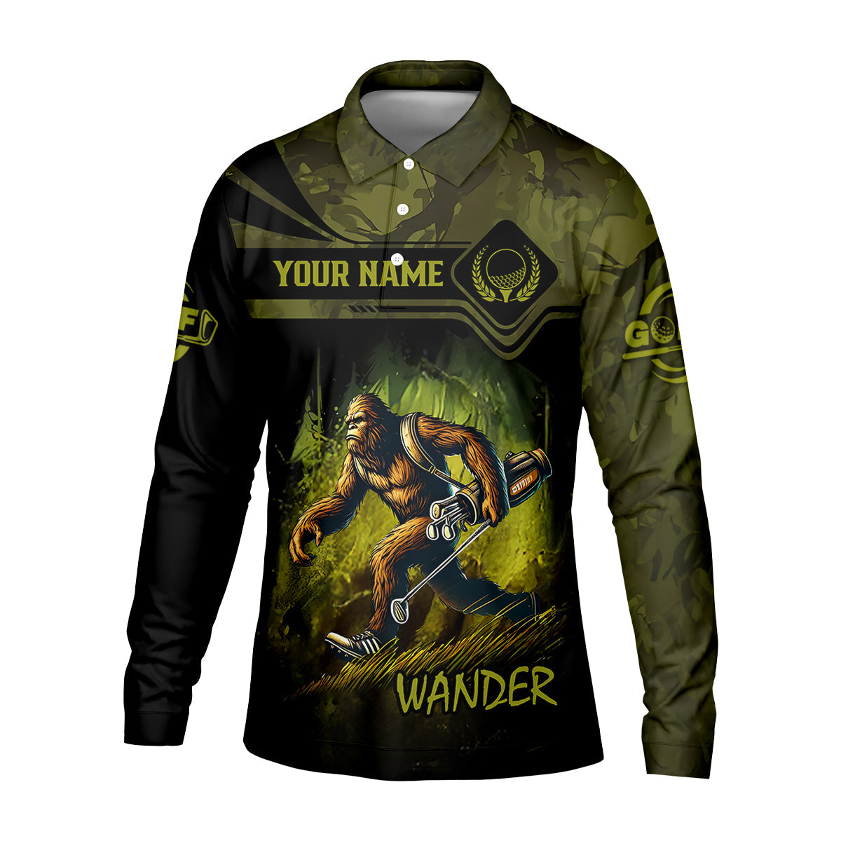 Bigfoot Camouflage Custom Golf Polo Shirt, Golf Gifts For Dad, Golf Lover Gift
