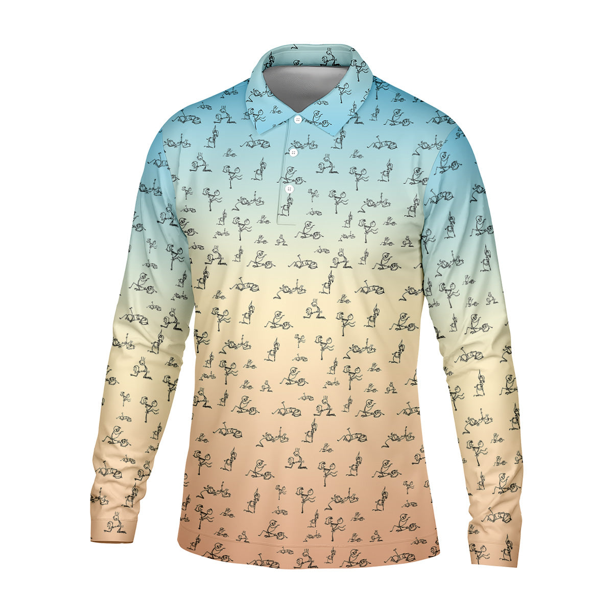 Stickman Couple Blue Orange Fun Men's Golf Polos, Unique Gift For Golfer, Polo For Men