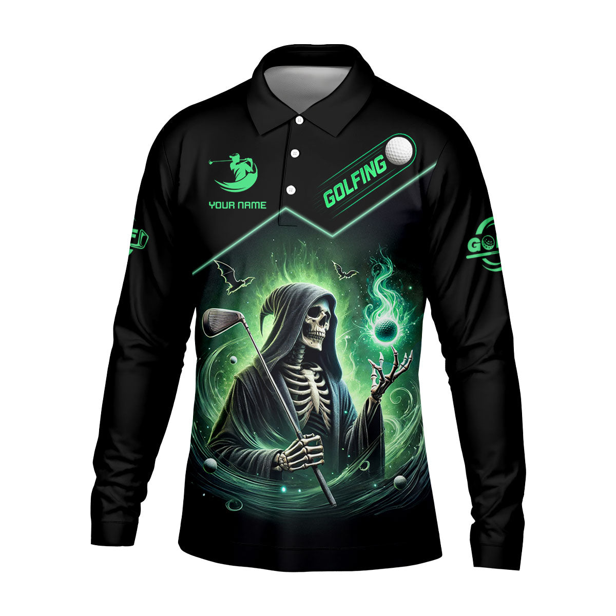 Hello Darkness Custom Men's Golf Polo Shirt, Funny Skull Golf Shirt, Dad Golf Gift