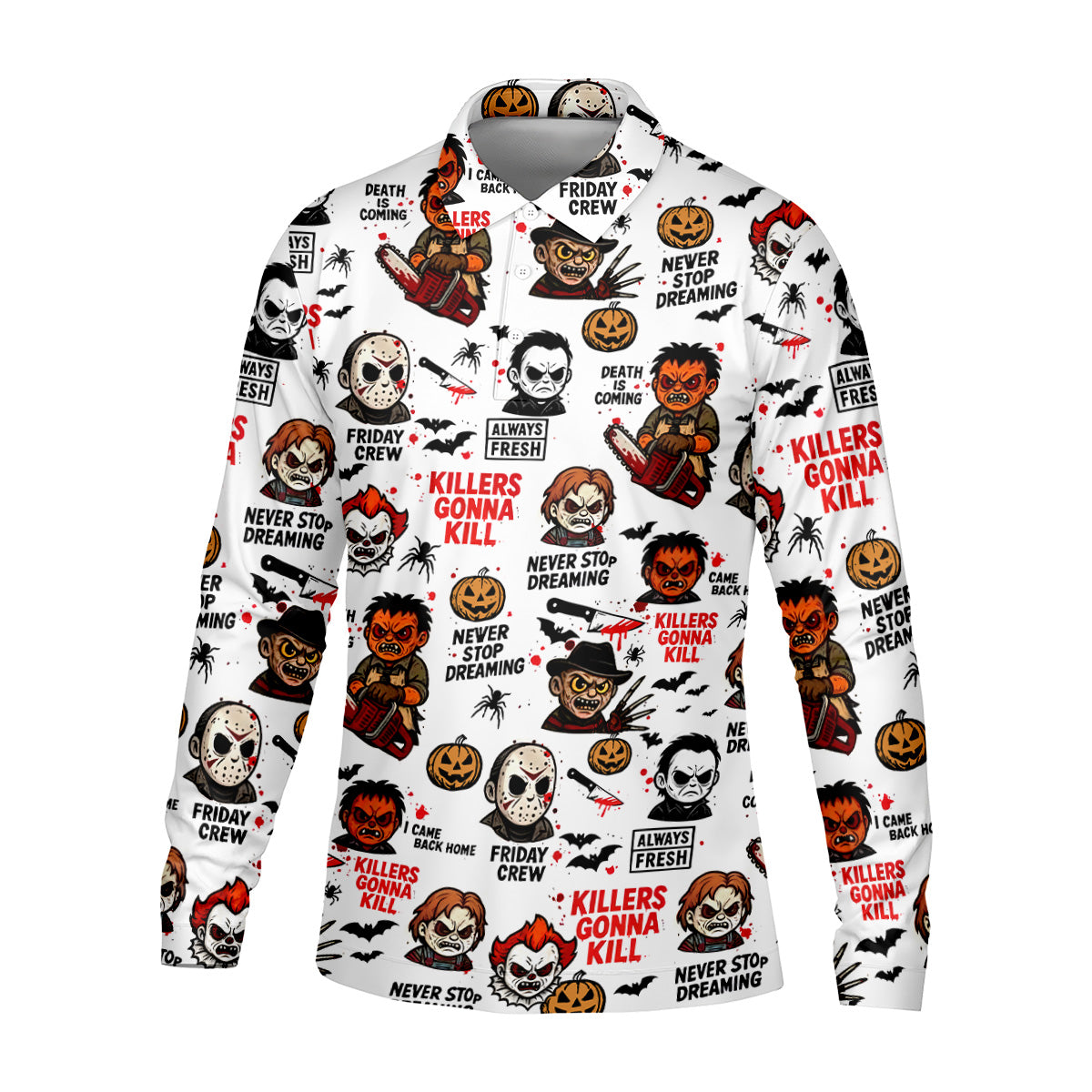 Classic Horror Characters Halloween Golf Shirt, Men's Golf Polo Shirts, Horror Movie Shirt