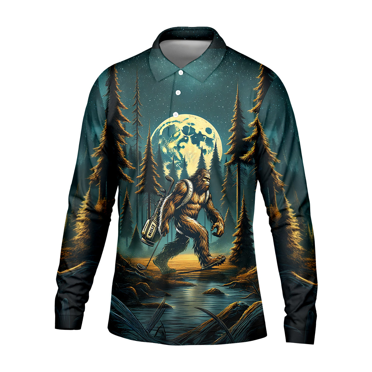 Bigfoot Forest Custom Men's Funny Golf Polo Shirt, Golf Gifts For Dad, Golf Presents