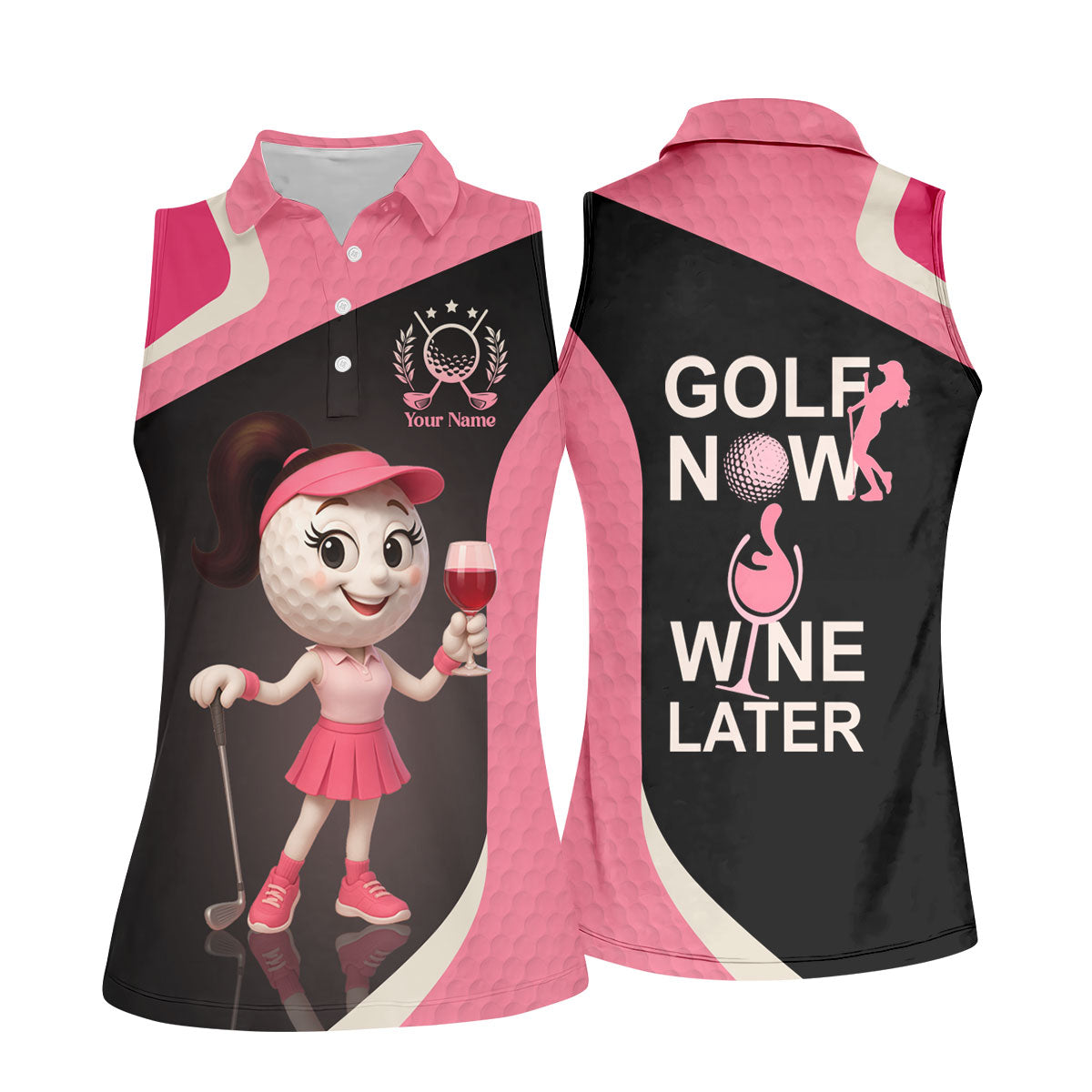 Golf Now Wine Later Funny Womens Golf Polo Shirt, Womens Golf Tops, Custom Ladies Golf Shirt