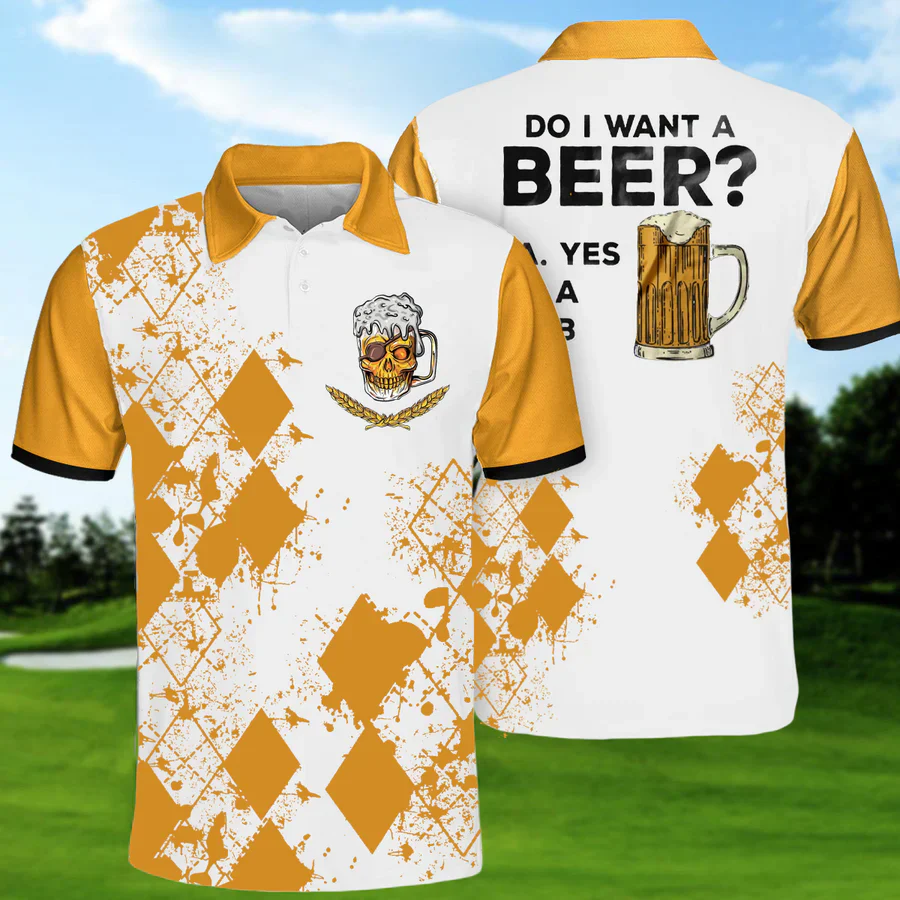 Do I Want A Beer Mens Golf Polo Shirt, Mens Golf Gift, Funny Golf Shirt