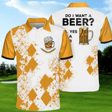 Do I Want A Beer Mens Golf Polo Shirt, Mens Golf Gift, Funny Golf Shirt