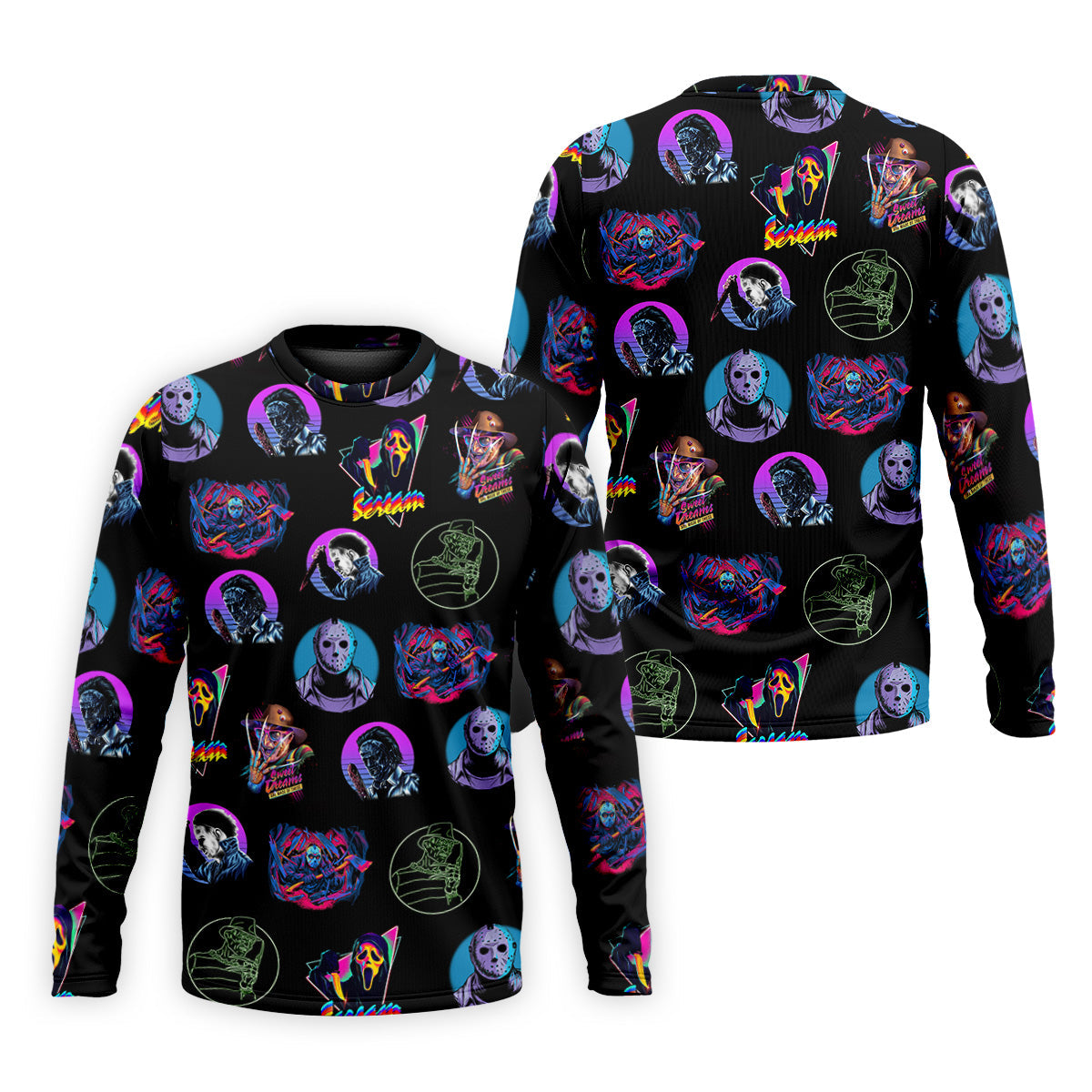 Funny Horror Character Men's Golf Shirt, Horror Character Neon Shirt, Halloween Golf Shirt, Men's Halloween Shirts