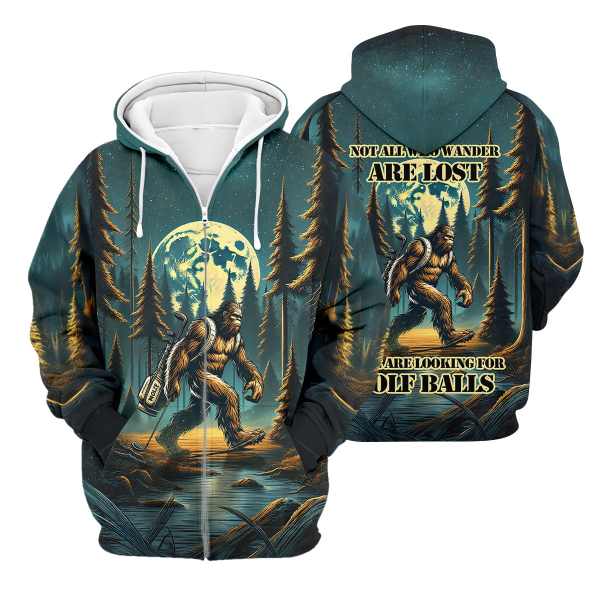 Bigfoot Forest Custom Men's Funny Golf Polo Shirt, Golf Gifts For Dad, Golf Presents