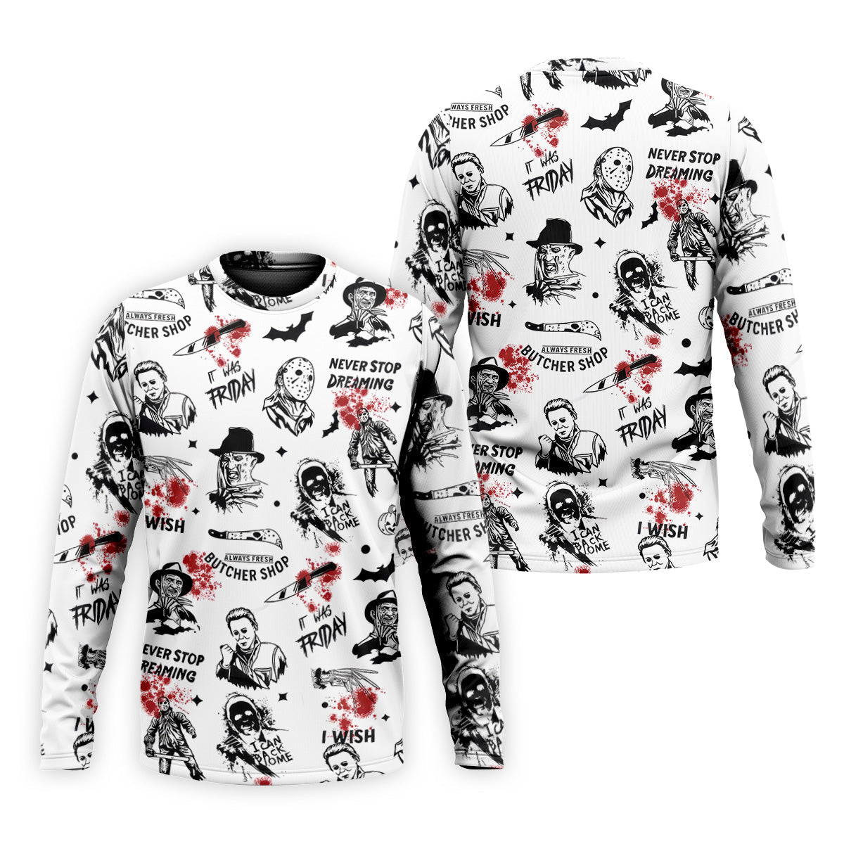 Horror Halloween Character White Golf Shirt, Fun Golf Shirts For Men, Horror Movie Shirt