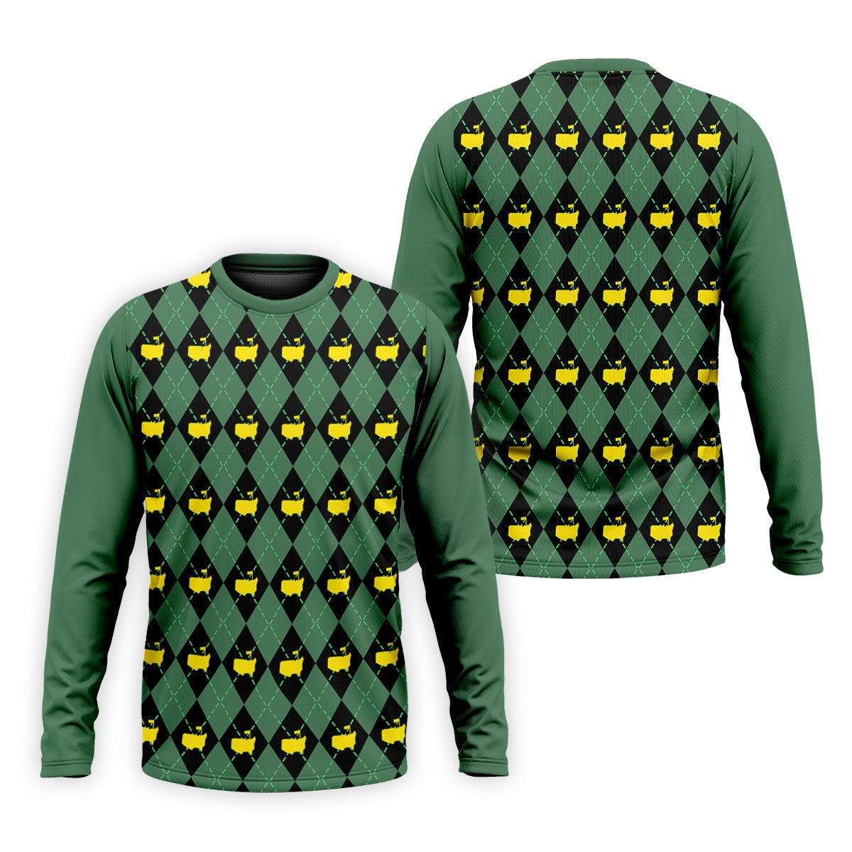 Green and Black Classic Argyle Golf Tops For Men, Mens Golf Polo Shirts, Golfing Apparel