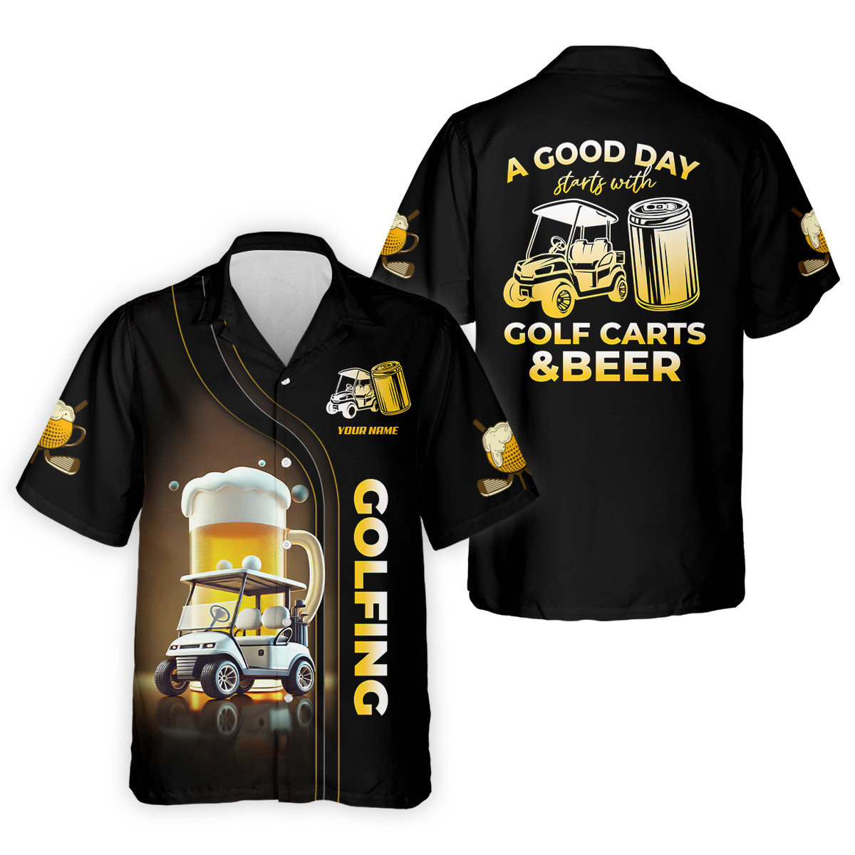 A Good Day Starts With Golf Carts And Beer Custom Men's Golf Polo Shirt, Funny Golf Shirt, Dad Golf Gift