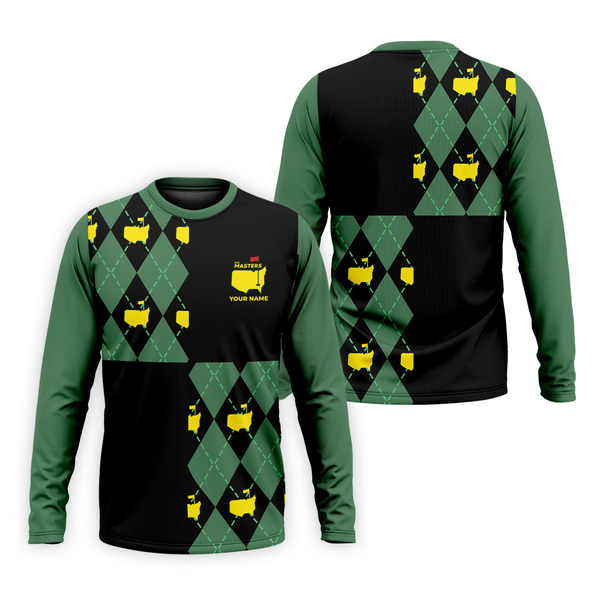 Green and Black Argyle Golf Shirt, Mens Golf Polo Shirts, Cool Golf Gifts, Golfing Apparel
