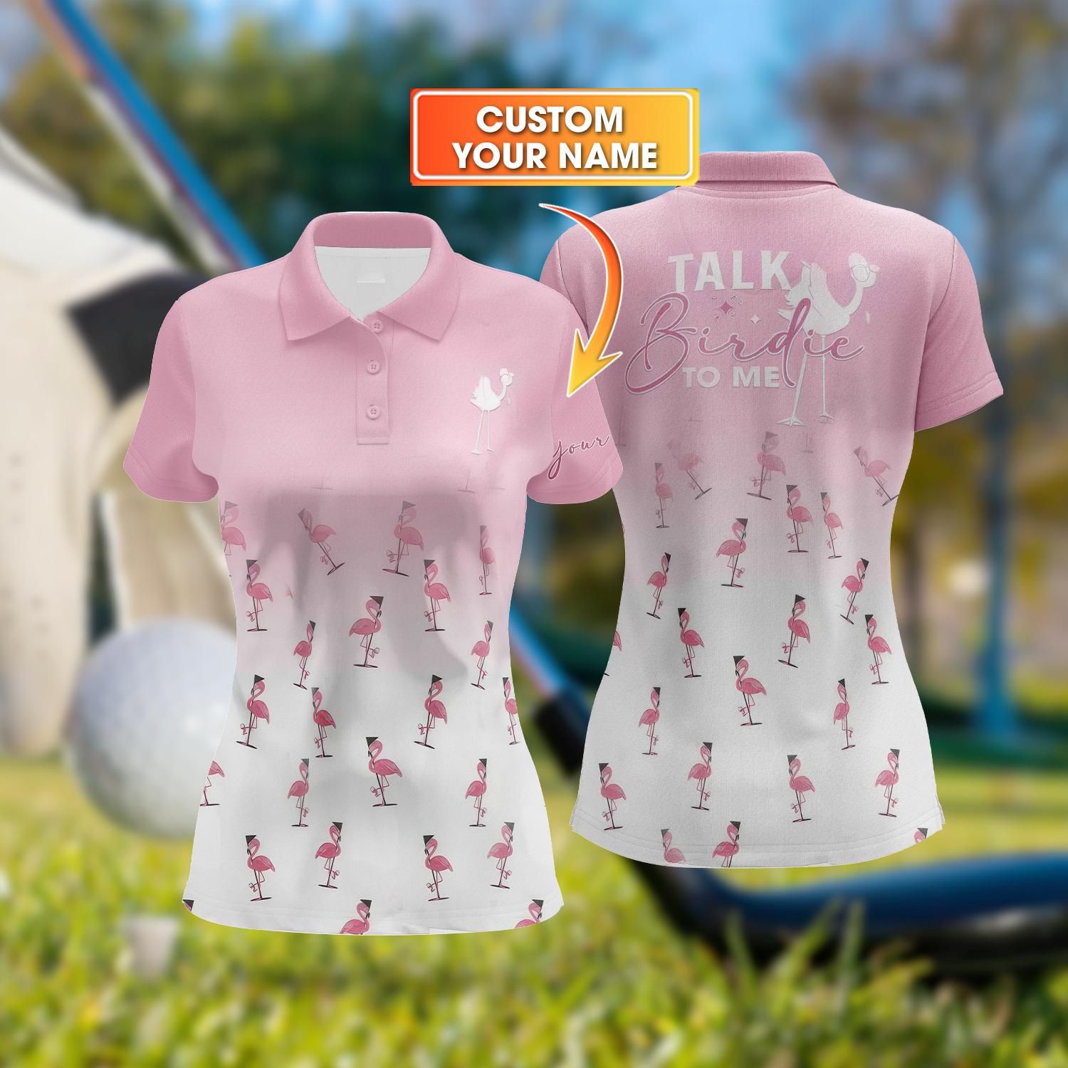 Talk Birdie To Me Flamingo Womens Golf Polo Shirt, Custom Ladies Golf Shirt, Womens Golf Gifts