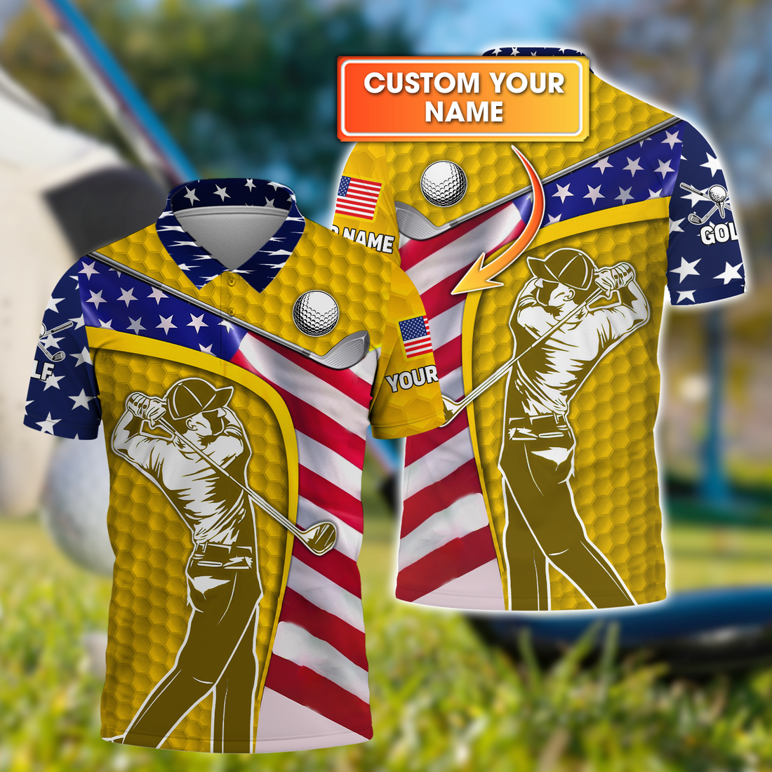 Yellow Custom Men's Golf Polo Shirt, Golfing Apparel, Mens Golf Gift