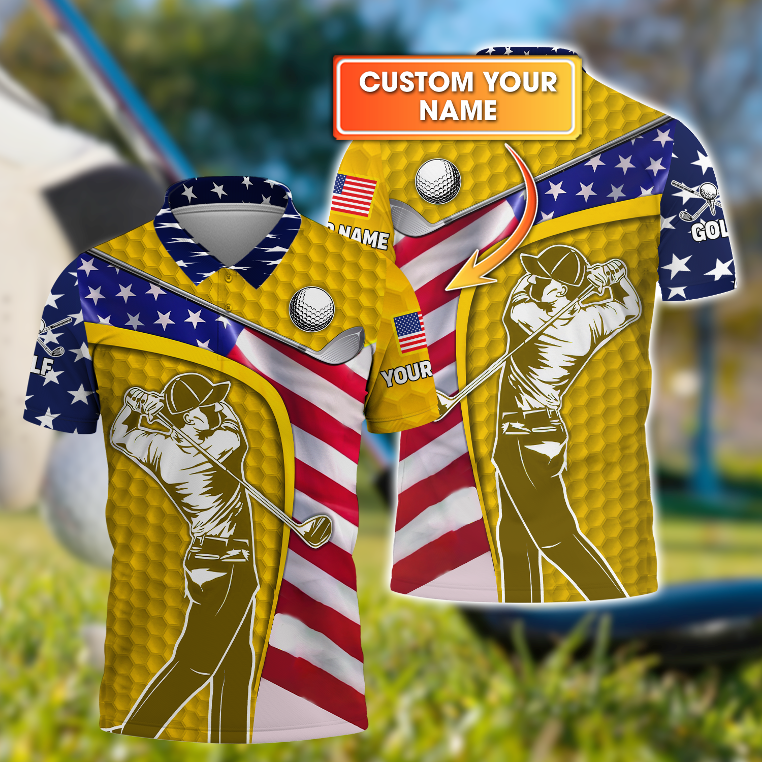 Yellow Custom Men's Golf Polo Shirt, Golfing Apparel, Mens Golf Gift