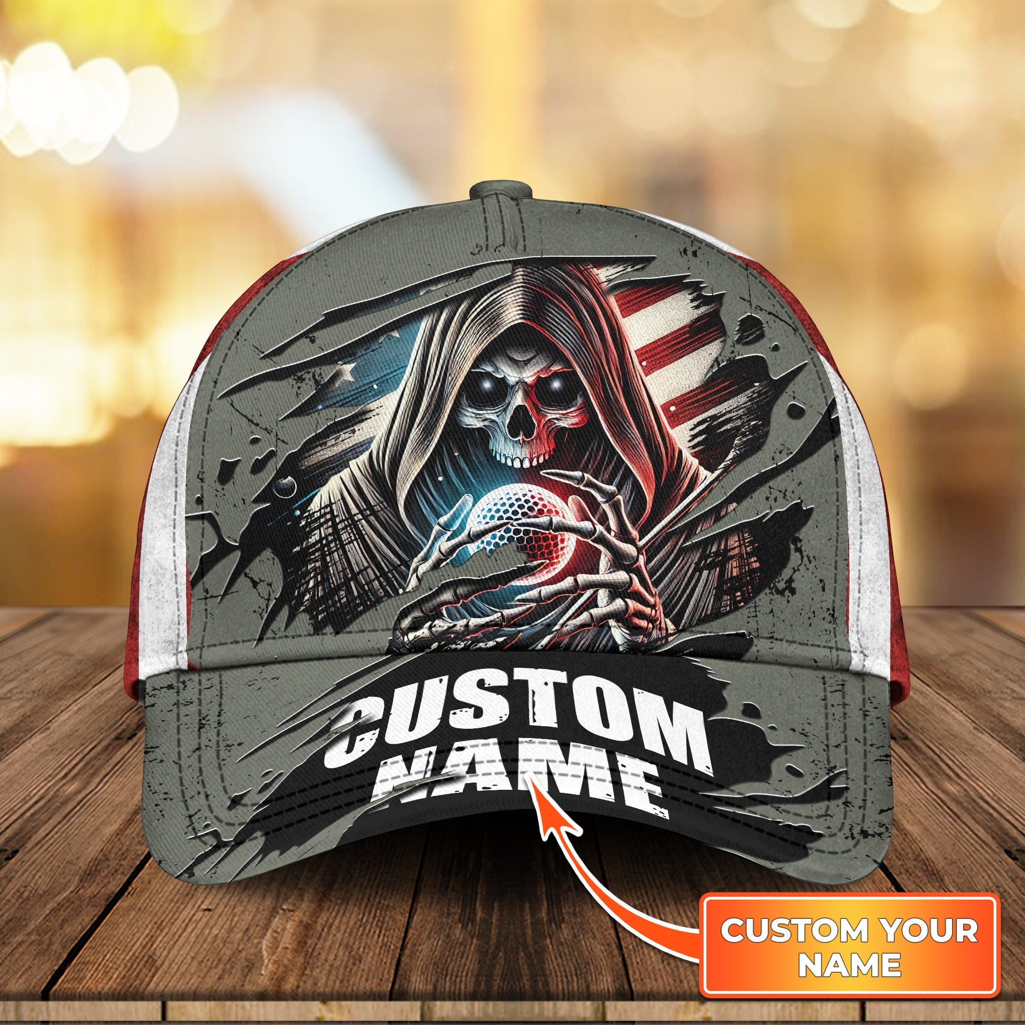 Skull And Flag Golf Cap For Men, Personalized Golf Hats, Gift For Golfers
