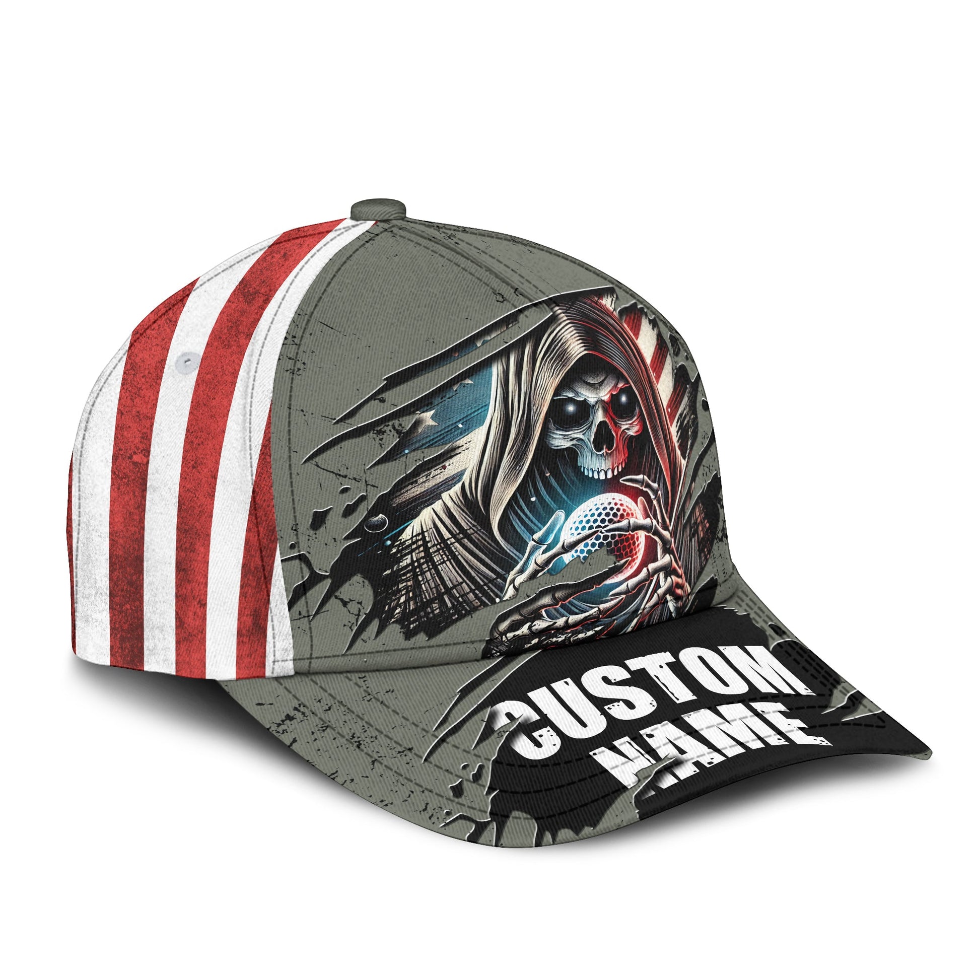 Skull And Flag Golf Cap For Men, Personalized Golf Hats, Gift For Golfers