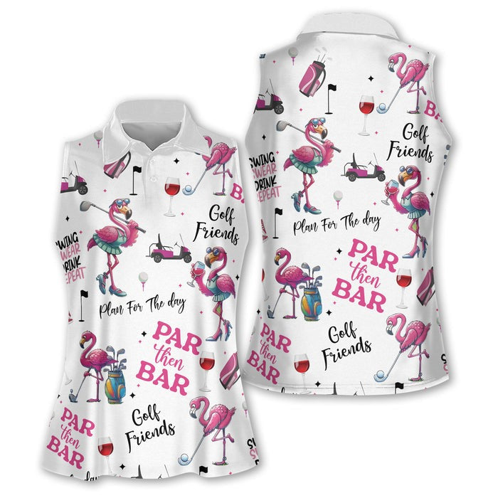 Funny Flamingo Women Sleeveless Golf Shirt, Flamingo Golf Shirt, Custom Ladies Golf Shirt