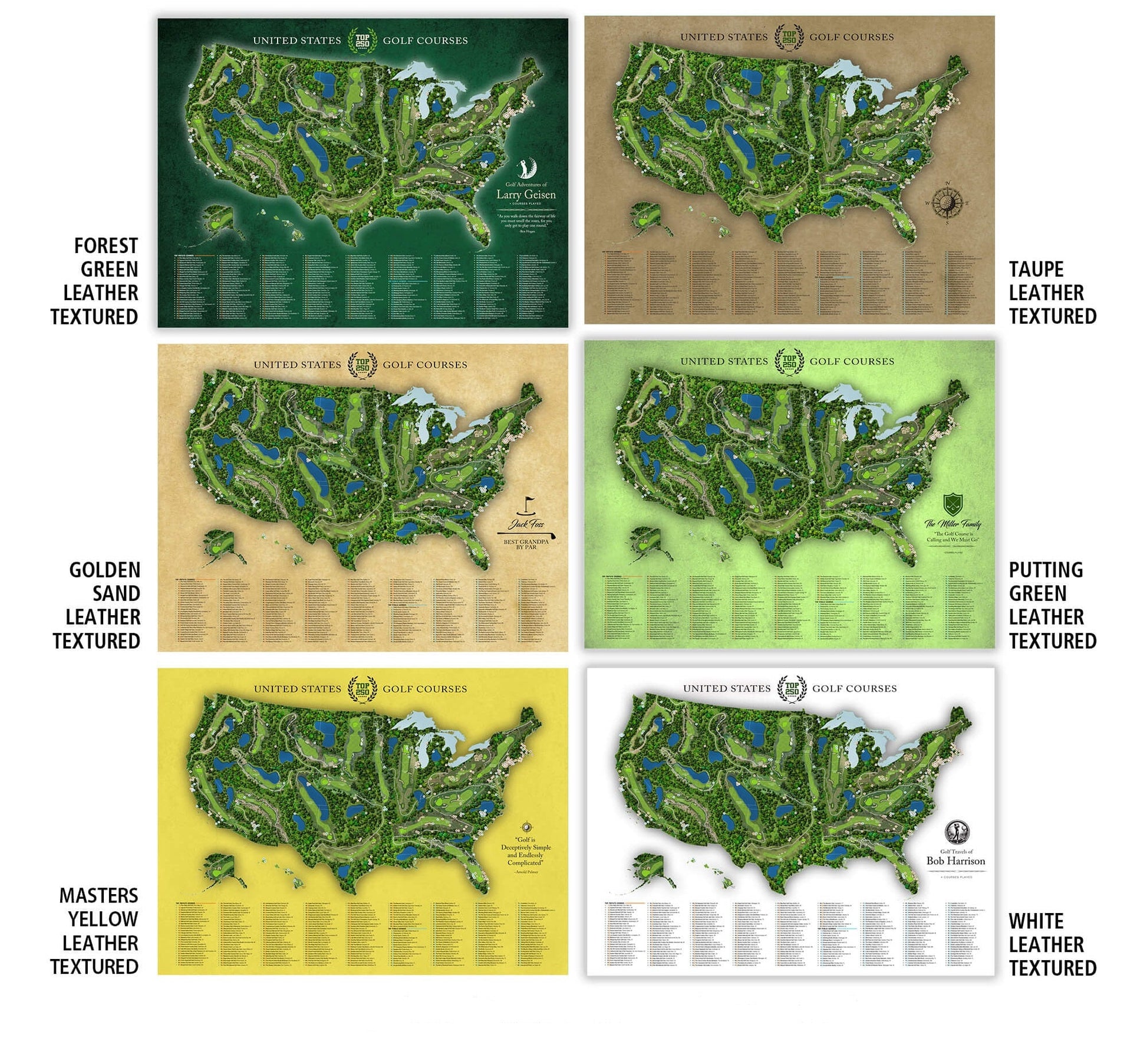 Custom Top Golf Courses In The Us Canvas, 250 Golf Courses Map, Gifts For Golf Lovers