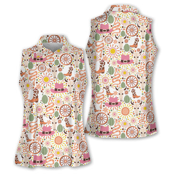 Western Golf Shirts Women, Western Pattern Womens Sleeveless Polo, Women's Long Sleeve Golf Shirts