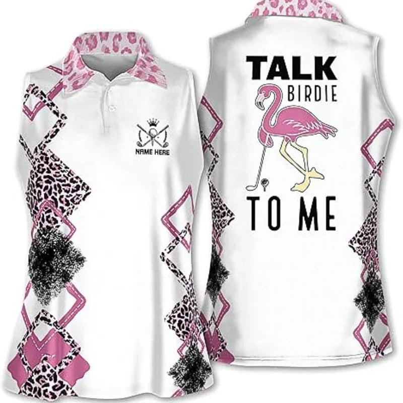 Talk Birdie To Me Sleeveless Womens Golf Shirts, Flamingo Funny Golf Shirts For Ladies, Womens Golf Tops