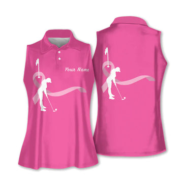 Pink Ribbon Womens Sleeveless Golf Shirts, Breast Cancer Golf Shirts, Womens Sleeveless Polo