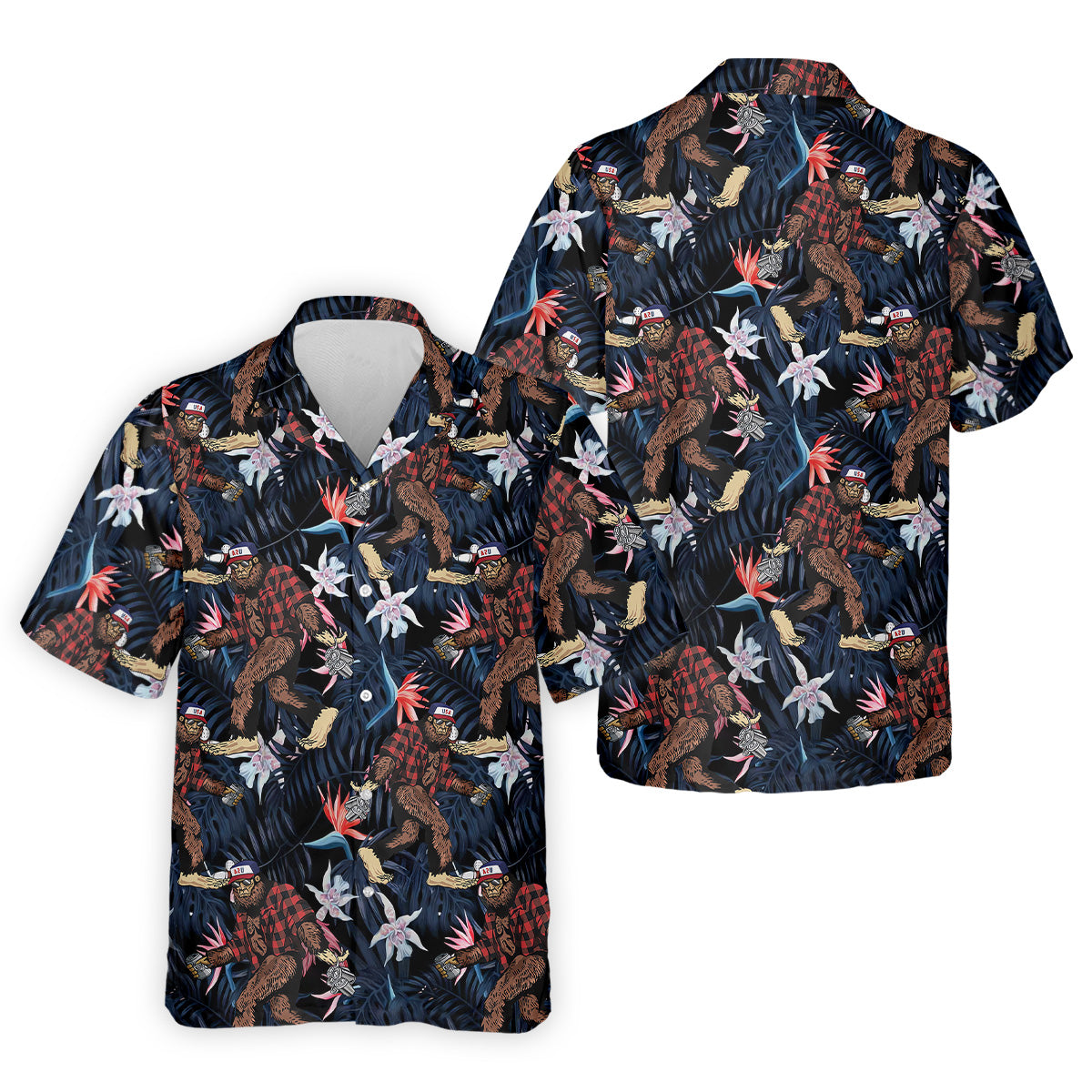 Abstract Floral Pattern Funny Bigfoot Shirt, Mens Golf Polo Shirts, Cool Golf Gifts, Golfing Apparel