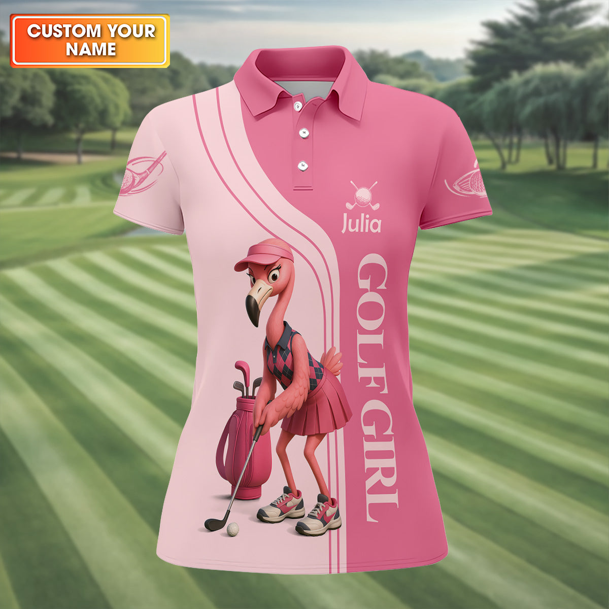 Are You Looking At My Putt Funny Flamingo Pink Golf Shirt, Ladies Golf Polos, Cool Golf Gift