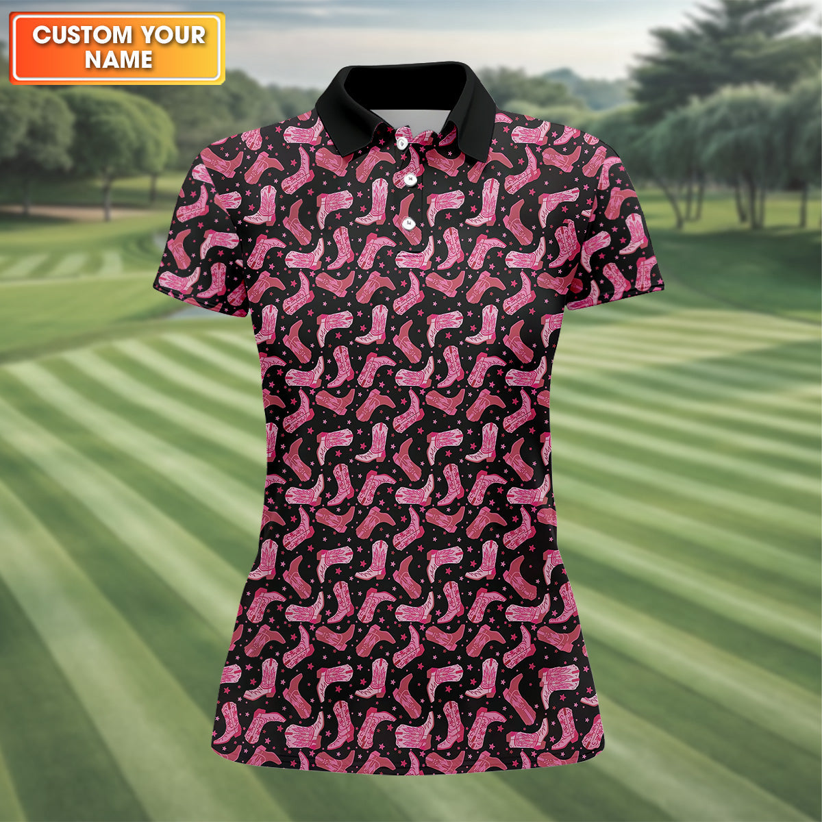Pink Cowboy Boots Womens Golf Polo Shirt, Golfing Apparel, Womens Golf Gifts